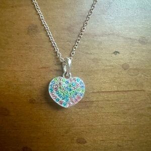 Silver Rhinestone Heart Necklace with Adjustable Chain